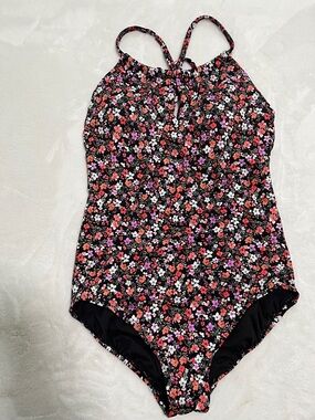 Time and Tru Floral Swimsuit - Black and Pink